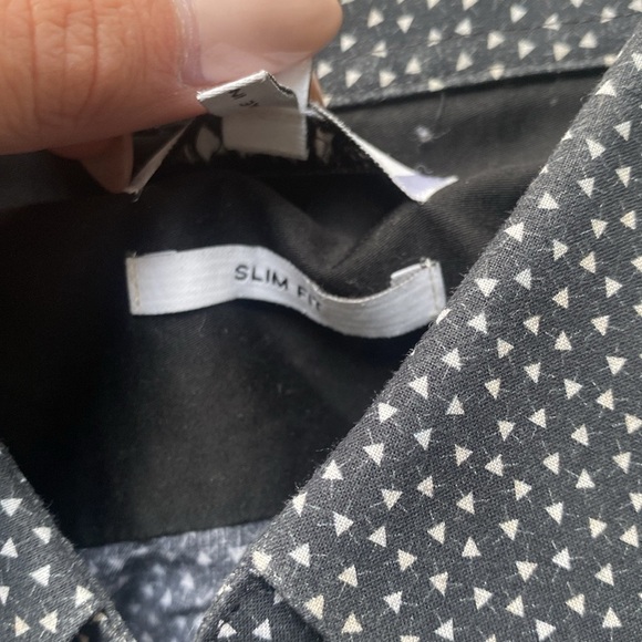 Reiss Bruin Slim Fit Cotton Navy Blue Patterned Button Down Dress Shirt Size M - Picture 7 of 10